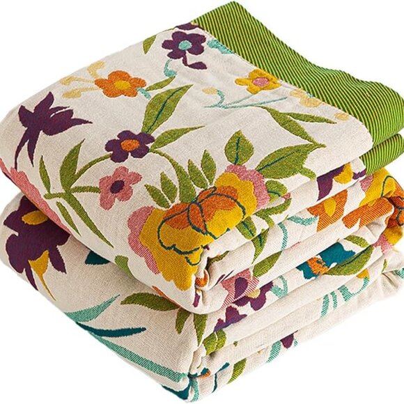 Boho Throw Blanket | 100% Organic Cotton | 60" x 80" | TWIN | Floral Pattern - Picture 3 of 4